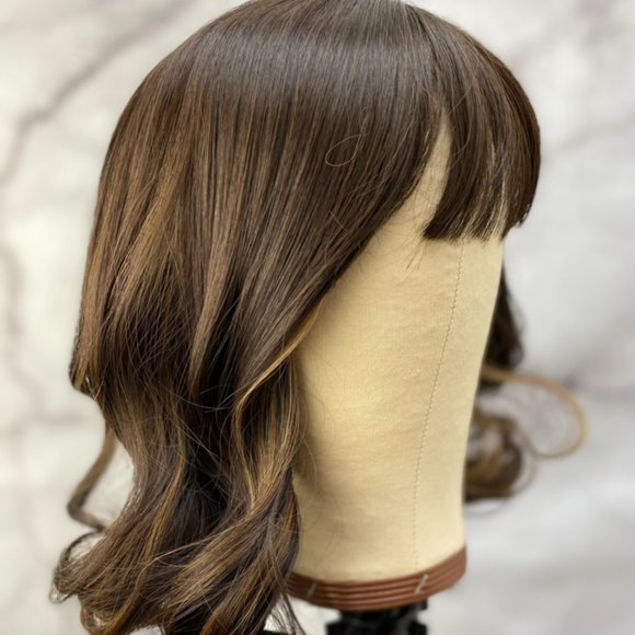 Brown Highlight Bob Wig With Bangs - Picture 2 of 7